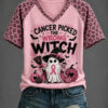 Cancer Picked The Wrong Witch V-Neck Shirt Breast Cancer Awareness Halloween Merch Apparel Gift