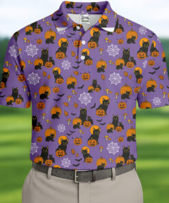 Cat Pumpkin Men Polo Shirt Halloween Season Mens Apparel Present For Men
