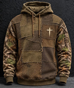 Christian Camo Hoodie Vintage Patchwork Cross Clothing Faith Gifts For Him