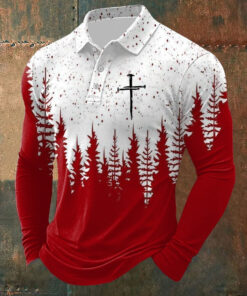 Christian Christmas Long Sleeve Polo Shirt Religious Holiday Clothes Festive Gifts For Men