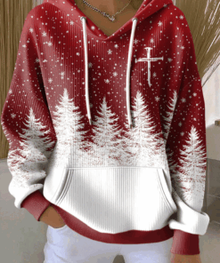 Christian Christmas Trees Hoodie Winter Forest Faith Merch Gifts For Her