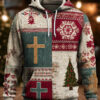 Christian Cross Hoodie Religious Christmas Tree Mens Apparel Faith Gifts For Dad