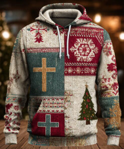 Christian Cross Hoodie Religious Christmas Tree Mens Apparel Faith Gifts For Dad