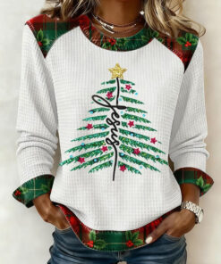 Christian Jesus Christmas Tree Sweatshirt Religious Cross Clothes Jesus Gifts For Her
