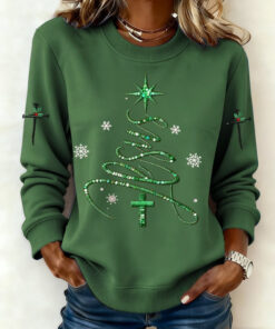 Christian Jesus Christmas Tree Sweatshirt Religious Cross Faith Merch Outfit Gifts For Fan