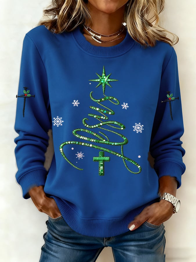Christian Jesus Christmas Tree Sweatshirt Religious Cross Faith Merch Outfit Gifts For Her - Image 2
