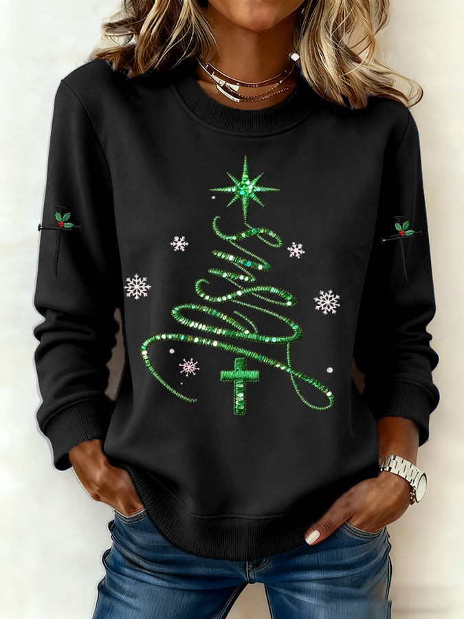 Christian Jesus Christmas Tree Sweatshirt Religious Cross Faith Merch Outfit Gifts For Her