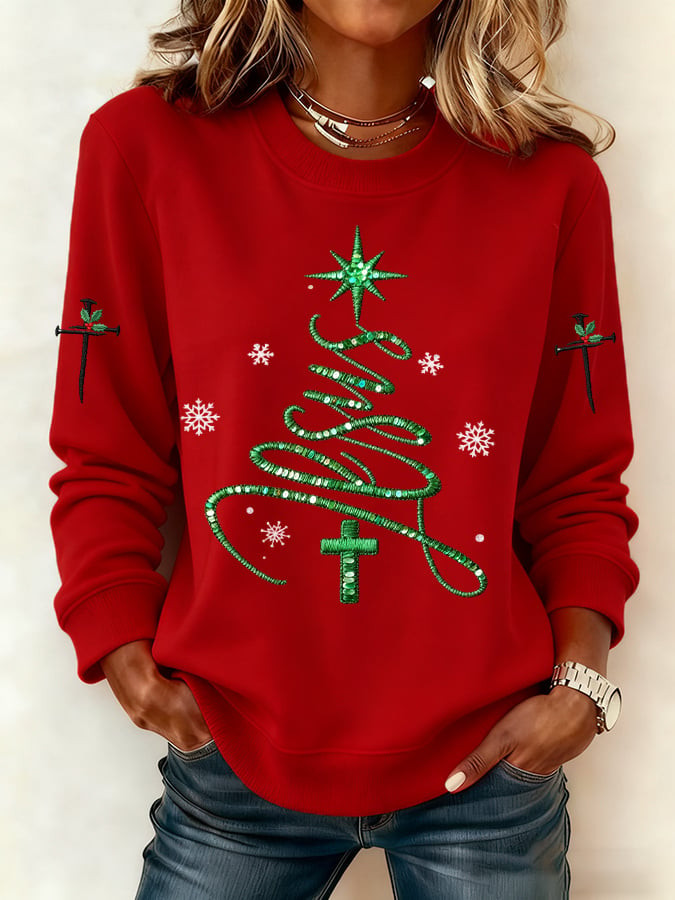 Christian Jesus Christmas Tree Sweatshirt Religious Cross Faith Merch Outfit Gifts For Her - Image 3