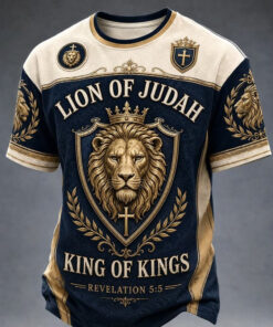 Christian Lion Of Judah T-Shirt Jesus Cross Clothing Faith Religious Gifts For Men