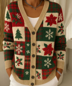 Christmas Cardigan Poinsettia Tree Holiday Clothing Season Gifts For Mom