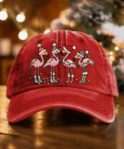 Alternative view of Christmas Flamingos Pink Baseball Hat Funny Santa Hat Flamingo Merch Xmas Gifts