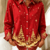 Christmas Tree Button Up Long Sleeve Shirt Xmas Womens Apparel Festive Mom Gifts