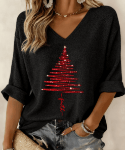 Alternative view of Christmas Tree Faith V-Neck Raglan Shirt Religious Clothing Christian Gifts For Mom