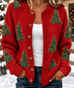 Christmas Tree Round Neck Cardigan Womens Clothing Religious Gifts For Her