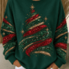 Christmas Tree Sequin Sweatshirt Shiny Glitter Xmas Womens Apparel Holiday Apparel Gift