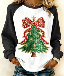 Christmas Tree Sweatshirt Glitter Holiday Tree Apparel Xmas Gift Ideas For Wife