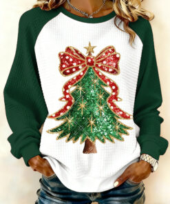 Christmas Tree Sweatshirt Glittery Holiday Tree Apparel Xmas Gifts For Mom