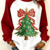Christmas Tree Sweatshirt Red Festive Bow Clothing Outfit Gifts For Mom