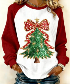 Christmas Tree Sweatshirt Red Festive Bow Clothing Outfit Gifts For Mom