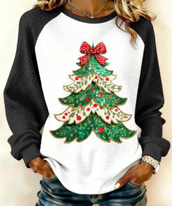 Christmas Tree Sweatshirt Red Ribbon Holiday Merch Winter Festive Gifts For Sister