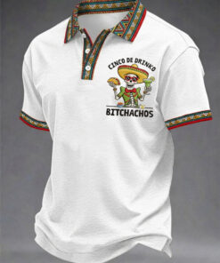 Cinco De Drinko Bitchachos Polo Shirt Boho Mexican Aesthetic Clothing Gift For Tequila Lover - Homegiftaura