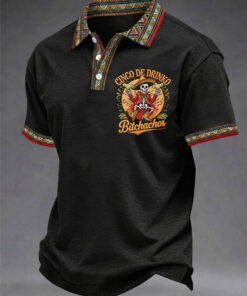 Cinco De Drinko Bitchachos Polo Shirt Chilling Skeleton Graphic Merch Gift For Fiesta Lovers - Homegiftaura