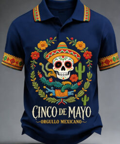 Cinco De Mayo Orgullo Mexicano Boho Polo Shirt Sombrero Skull Floral Wreath Merch - Homegiftaura
