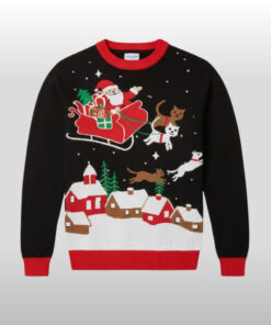 Classic Santa Sleigh Flying Sweatshirt Winter Village Mens Merch Christmas Gifts