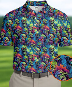 Colorful Zombie Heads Golf Shirt Halloween Mens Clothing Spooky Walking Dead Gifts For Him