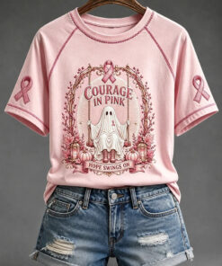 Courage In Pink Hope Swings On T-Shirt Breast Cancer Awareness Tee Apparel For Spooky Lover