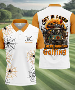Custom Get In Loser We're Going Polo Shirt Halloween Golf Merch Horror Movie Gifts For Men