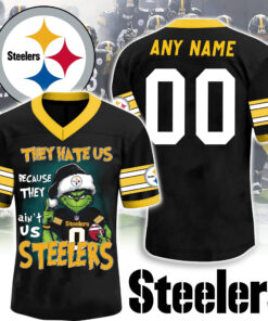 Custom Pittsburgh Steelers Merch Grinch Christmas V-Neck T-Shirt Steelers Football Gifts