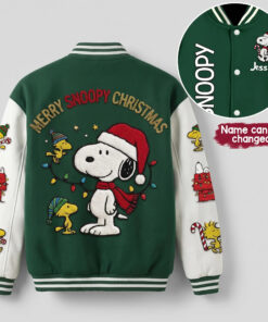 Custom Snoopy Merch Merry Snoopy Christmas Baseball Jacket Gifts For Boyfriend
