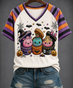 Cute Ghost Cactus Halloween V-Neck T-Shirt Spooky Merch Ideas For Mom