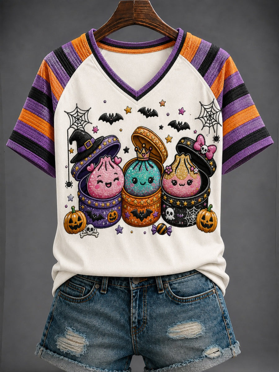 Cute Ghost Cactus Halloween V-Neck T-Shirt Spooky Merch Ideas For Mom