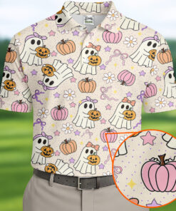 Cute Ghost Pumpkin Halloween Golf Shirt Spooky Mens Apparel Best Gifts For Men