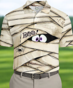 Cute Mummy Peeking Eyes BOO Halloween Polo Shirt Golf Mens Apparel Gifts For Him