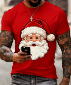 Cute Santa Face T-Shirt Santa Claus Mens Clothing Merry Christmas Apparel Gifts For Dad