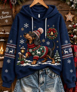 Dachshund Dog Christmas Hoodie Cute Wiener Dog Xmas Clothes Holiday Sister Gifts