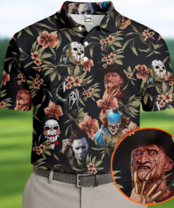 Dark Floral Horror Character Golf Shirt Halloween Mens Clothing Gift Ideas For Men