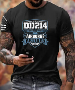 DD214 Airborne Retired T-Shirt Patriotic American Soldier Clothing Gifts For US Military