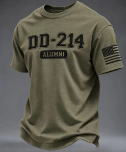 DD214 Alumni Merch Proud US Flag Military T-Shirt Patriotic Veteran Gifts