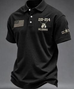 DD214 Alumni Merch Veteran US Flag Polo Shirt Patriotic Proud Veteran Retirement Gift