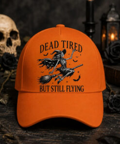 Dead Tired But Still Flying Skeleton Witch Halloween Baseball Cap Gift Ideas For Brother