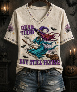 Dead Tired V-Neck T-Shirt Halloween Gothic Womens Clothing Presents For Mum