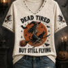 Dead Tired V-Neck T-Shirt Skeleton Witch Halloween Clothing Spooky Presents For Mum