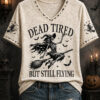 Dead Tired V-Neck T-Shirt Tired Witch Halloween Merch Spooky Gifts For Mum