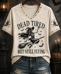 Dead Tired V-Neck T-Shirt Tired Witch Halloween Merch Spooky Gifts For Mum