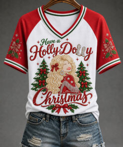 Dolly Parton Merch Have A Holly Dolly Christmas V-Neck T-Shirt Country Music Gifts For Lover