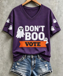 Don't Boo Vote Halloween V-Neck T-Shirt Cute Ghost Womens Apparel Fall Gifts For Sister